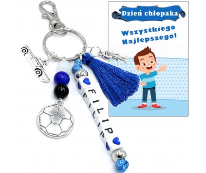 Brelok Imienny na Dzień Chłopaka Piłka Kartka Niebieski