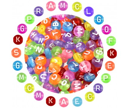 Koraliki LITERKI Alfabet Okrągłe 7mm Mix 100szt