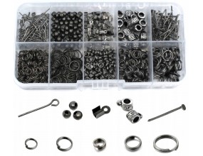 Zestaw Półfabrykatów Elementy do Biżuterii Metal Grafitowe 735szt Organizer