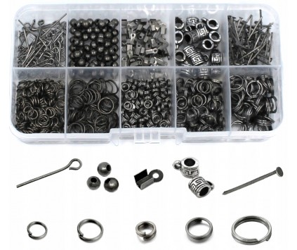 Zestaw Półfabrykatów Elementy do Biżuterii Metal Grafitowe 735szt Organizer