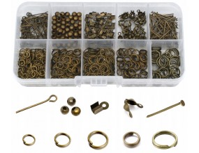 Zestaw Półfabrykatów Elementy do Biżuterii Złoty Antyczny 640szt Organizer