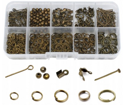 Zestaw Półfabrykatów Elementy do Biżuterii Złoty Antyczny 640szt Organizer