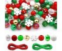 ZESTAW KORALIKÓW ŚWIĄTECZNYCH KORALIKI ŚWIĄTECZNE 100szt + 2 SZNURKI