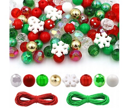 ZESTAW KORALIKÓW ŚWIĄTECZNYCH KORALIKI ŚWIĄTECZNE 100szt + 2 SZNURKI
