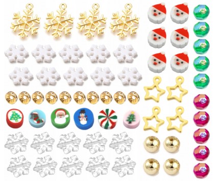 KORALIKI ŚWIETA ŚWIĄTECZNE MIKOŁAJE ŚNIEŻYNKI DO BRANSOLETEK ZESTAW 64szt