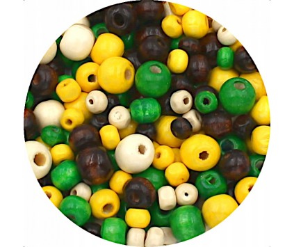 Koraliki Drewniane Kule DIY Mix Zielone Żółte Brązowe Beż 6, 8, 10mm 200szt