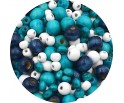 Koraliki Drewniane Kule DIY Mix Niebieskie Białe 6, 8, 10mm 200szt