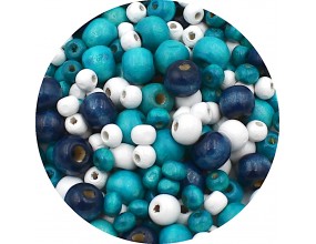 Koraliki Drewniane Kule DIY Mix Niebieskie Białe 6, 8, 10mm 200szt