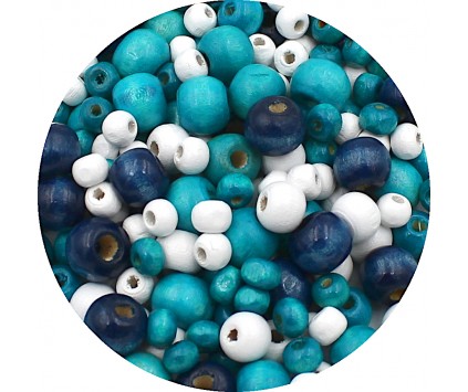 Koraliki Drewniane Kule DIY Mix Niebieskie Białe 6, 8, 10mm 200szt