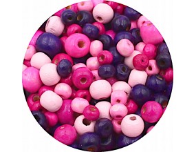 Koraliki Drewniane Kule DIY Mix Fioletowe Różowe 6, 8, 10mm 200szt