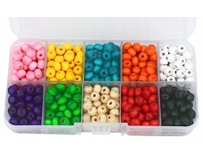 ZESTAW DO BRANSOLETEK KORALIKI DREWNIANE 6mm W PUDEŁKU NA PREZENT 500SZT