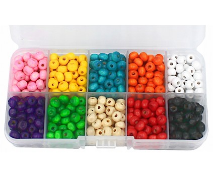 ZESTAW DO BRANSOLETEK KORALIKI DREWNIANE 6mm W PUDEŁKU NA PREZENT 500SZT