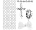 ZESTAW DO RÓŻAŃCA KORALIKI AKRYLOWE MEDALIK KRZYŻYK SZNUREK RÓŻANIEC BIAŁY