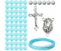 ZESTAW DO RÓŻAŃCA KORALIKI SZKLANE MEDALIK KRZYŻYK SZNUREK RÓŻANIEC BŁĘKIT