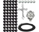 ZESTAW DO RÓŻAŃCA KORALIKI SZKLANE MEDALIK KRZYŻYK SZNUREK RÓŻANIEC CZARNY