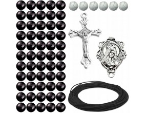 ZESTAW DO RÓŻAŃCA KORALIKI SZKLANE MEDALIK KRZYŻYK SZNUREK RÓŻANIEC CZARNY