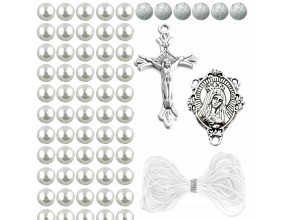 ZESTAW DO RÓŻAŃCA KORALIKI SZKLANE MEDALIK KRZYŻYK SZNUREK RÓŻANIEC DIY