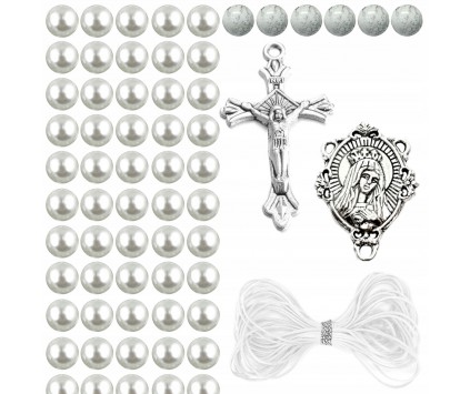 ZESTAW DO RÓŻAŃCA KORALIKI SZKLANE MEDALIK KRZYŻYK SZNUREK RÓŻANIEC DIY