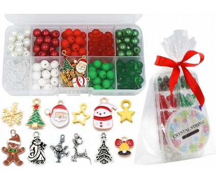 ŚWIĄTECZNY ZESTAW DO BRANSOLETEK KORALIKI ZAWIESZKI NA PREZENT MIKOŁAJKI