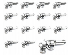 ZAWIESZKI CHARMS PISTOLET REWOLWER ZAWIESZKA WISIOREK DO BRELOKA 22mm 12szt