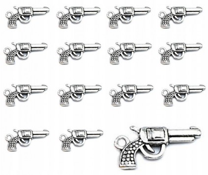 ZAWIESZKI CHARMS PISTOLET REWOLWER ZAWIESZKA WISIOREK DO BRELOKA 22mm 12szt