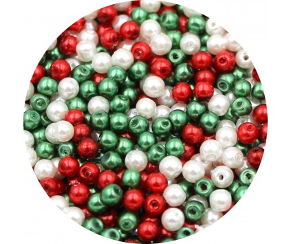 Koraliki PERŁY SZKLANE 4mm Perełki Kuleczki Mix Święta Mikołaj 100szt