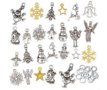 ZAWIESZKI CHARMS ŚWIĄTECZNE + OGNIWA ZESTAW 50 ELEMENTÓW ŚWIĘTA MIKOŁAJKI