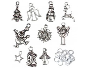 ZAWIESZKI CHARMS ŚWIĄTECZNE + OGNIWA ZESTAW 20 ELEMENTÓW ŚWIĘTA MIKOŁAJKI