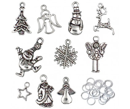 ZAWIESZKI CHARMS ŚWIĄTECZNE + OGNIWA ZESTAW 20 ELEMENTÓW ŚWIĘTA MIKOŁAJKI