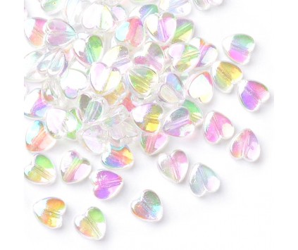 KORALIKI DO RÓŻAŃCA SERCA Z POŁYSKIEM AB RÓŻANIEC WALENTYNKI 8x8mm 50szt