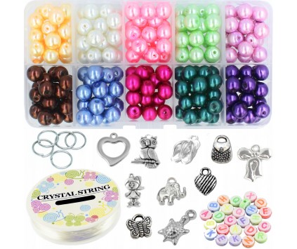 ZESTAW KORALIKÓW PERŁY SZKLANE DO BRANSOLETEK MIX