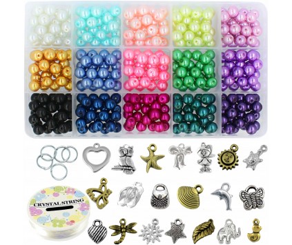 ZESTAW KORALIKI SZKLANE DO BRANSOLETEK PERŁA PERŁY