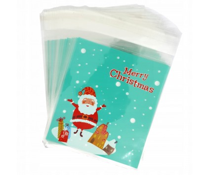Woreczki Foliowe Celofan z Klejem 11x10 Opakowanie Święta Mikołaj 50szt