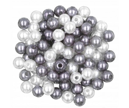 Koraliki Perły Akrylowe 6mm 100szt Biało-Szare