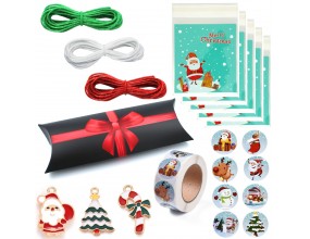 ZESTAW OPAKOWANIA ŚWIĘTA SZNURKI ZAWIESZKI NAKLEJKI PUDEŁECZKO CELOFAN