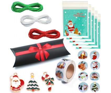 ZESTAW OPAKOWANIA ŚWIĘTA SZNURKI ZAWIESZKI NAKLEJKI PUDEŁECZKO CELOFAN