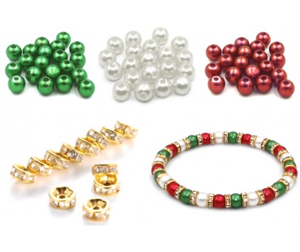 KORALIKI DO BRANSOLETKI ZESTAW PERŁY 6mm CYRKONIE ŚWIĘTA MIKOŁAJ 100szt