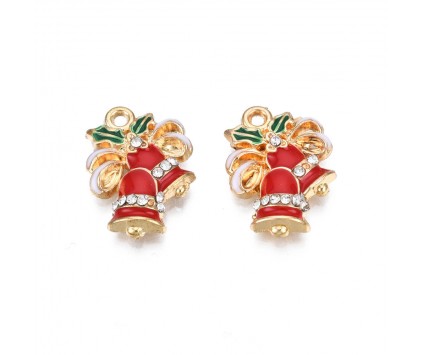 ZAWIESZKA EMALIOWANA CHARMS DZWONECZKI CYRKONIE ŚWIĘTA OZDOBY WISIOREK 2szt