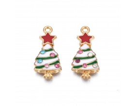 ZAWIESZKA EMALIOWANA CHARMS CHOINKA Z CYRKONIAMI ŚWIĘTA OZDOBY WISIOREK 2szt