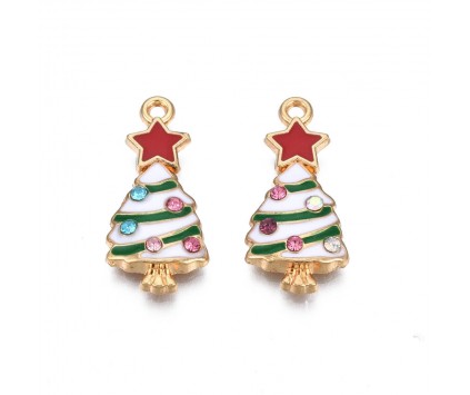 ZAWIESZKA EMALIOWANA CHARMS CHOINKA Z CYRKONIAMI ŚWIĘTA OZDOBY WISIOREK 2szt