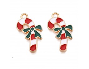 ZAWIESZKA EMALIOWANA CHARMS LASKA CUKROWA KOKARDKA MIKOŁAJKI ŚWIĘTA 2szt