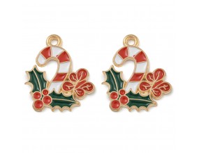 ZAWIESZKA EMALIOWANA CHARMS LASKA CUKROWA LISTKI MIKOŁAJKI ŚWIĘTA 2szt