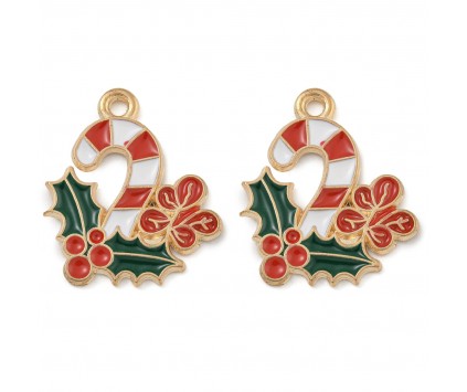 ZAWIESZKA EMALIOWANA CHARMS LASKA CUKROWA LISTKI MIKOŁAJKI ŚWIĘTA 2szt