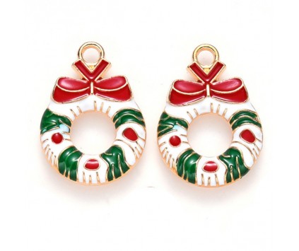 ZAWIESZKA EMALIOWANA CHARMS WIENIEC ADWENTOWY KOKARDKA MIKOŁAJ ŚWIĘTA 2szt