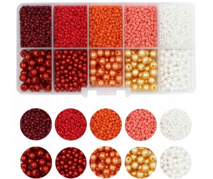 ZESTAW KORALIKI DO BRANSOLETEK PEREŁKI I SZKLANE DROBNE SEEDS CZERWONE POMA