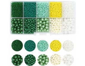ZESTAW KORALIKI DO BRANSOLETEK PEREŁKI I SZKLANE DROBNE SEEDS ZIELONE ŻÓŁTE