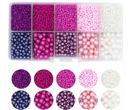 ZESTAW KORALIKI DO BRANSOLETEK PEREŁKI I SZKLANE DROBNE SEEDS RÓŻ FIOLET