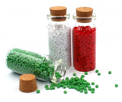 KORALIKI SZKLANE DROBNE SEEDS 2mm W BUTELECZKACH 3 KOLORY ŚWIĘTA MIKOŁAJKI