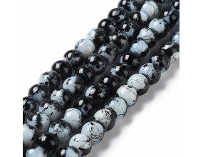 Koraliki Kule Szklane Plamiste Nakrapiane Nici 8mm Kulki Biało Czarne 50szt