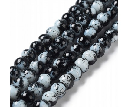 Koraliki Kule Szklane Plamiste Nakrapiane Nici 8mm Kulki Biało Czarne 50szt